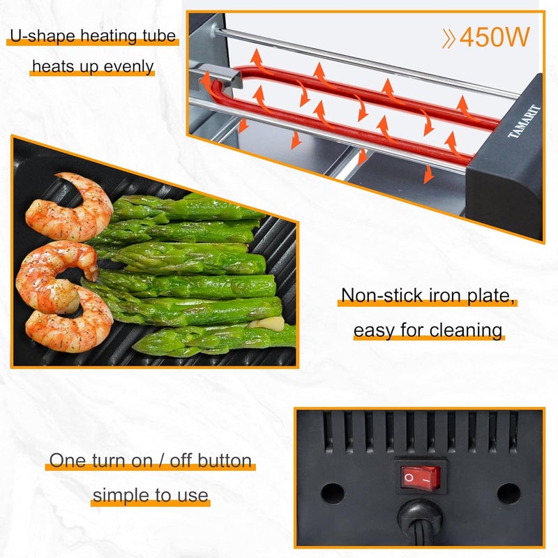 Tamarit Raclette Grill for 2 Person, Compact Indoor Electric Korean BBQ 450W Portable Tabletop Grill with Non-Stick Iron Plate and 2 Cheese Pans Ideal for Small Kitchen or Apartment, Black Small - Image 5